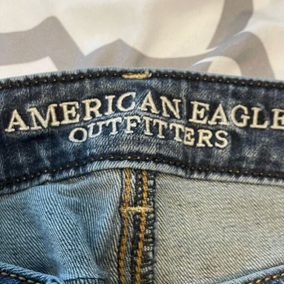 American Eagle Skinny Super Stretch Jeans Blue Medium Wash Denim Low Rise 0 - Picture 5 of 8